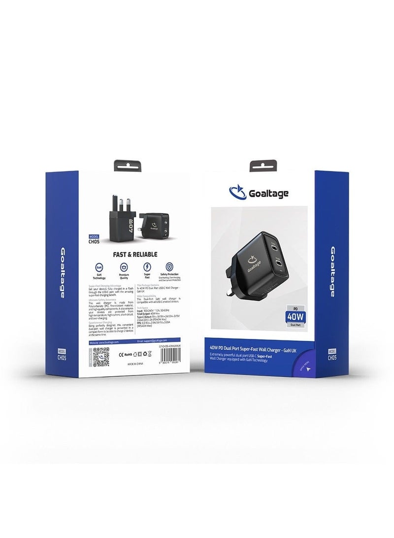 جولتيج شاحن حائط فائق السرعة من نوع GaN ثنائي المنافذ بقوة 40 واط من Goaltage - موديل CH05 - Image 5